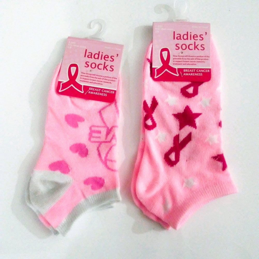 2 Pair Breast Cancer Awareness Socks
